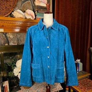 Chico's Suede Leather Jacket Turquoise Boho Southwestern XL • Chico's Size 3